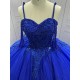 Ruffled Sweetheart Princess Blue Quinceanera Dresses 2024 Spaghetti Strap Ball Gown Girls Party Dress