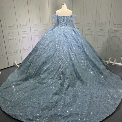 Sea Blue Quinceanera Gown Long Sleeve Vestidos De 15 Anos Custom Made Sweet 15 Gowns With Cape