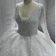 Sequin Long Sleeve Wedding Dresses V Neck Custom Bridal Gowns Backless White Ivory Vestidos De Noiva