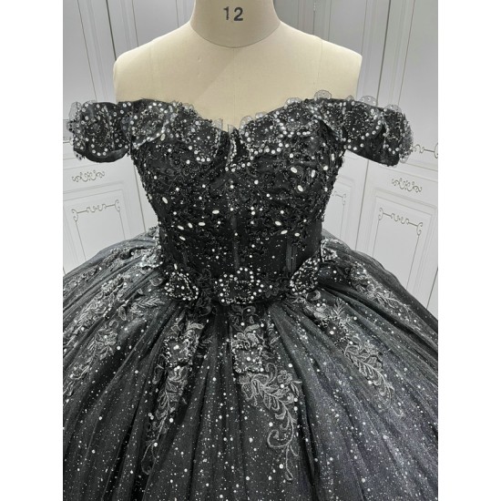 Sequin Quinceanera Dresses for 15 Anos Off Shoulder Sweet 15 Gowns 3D Flowers Vestidos De 15 Anos