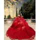 Sequin Red Quinceanera Dress Off Shoulder Girl Women Dress Sweetheart Neck Vestidos De 15 Anos With Bow