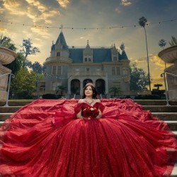 Sequin Red Quinceanera Dress Off Shoulder Girl Women Dress Sweetheart Neck Vestidos De 15 Anos With Bow