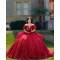 Sequin Red Quinceanera Dress Off Shoulder Girl Women Dress Sweetheart Neck Vestidos De 15 Anos With Bow