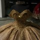 Shiny Gold Quinceanera Dress Ball Gown Lace Applique Mexico Corset Sweet 16 Gown Sequins Vestido De 15 Anos