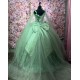 Shiny Green Quinceanera Dresses Mexican Sweetheart Ball Gown Cape Sleeve Vestidos De 15 Anos