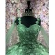 Shiny Green Quinceanera Dresses Mexican Sweetheart Ball Gown Cape Sleeve Vestidos De 15 Anos