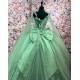 Shiny Green Quinceanera Dresses Mexican Sweetheart Ball Gown Cape Sleeve Vestidos De 15 Anos