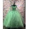 Shiny Green Quinceanera Dresses Mexican Sweetheart Ball Gown Cape Sleeve Vestidos De 15 Anos