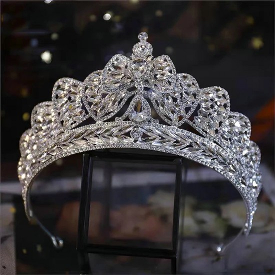 Silver Color Tiaras And Crowns For Rhinestone Head Ornaments Fashion Accessories Gift Wedding Bride Party Luxury Crystal Diadems 