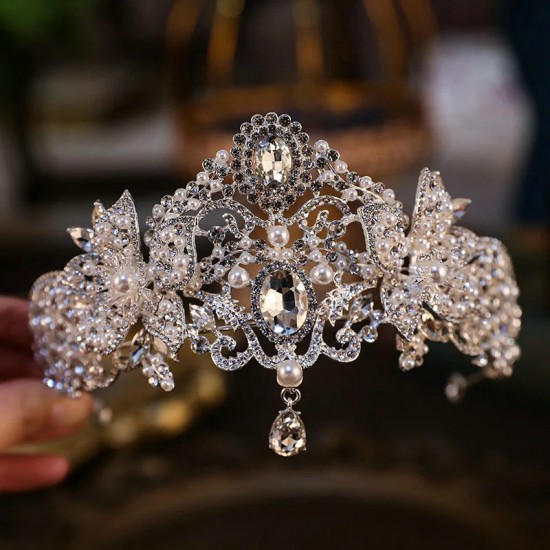 Silver Color Wedding Tiara Crystal Rhinestone Luxury Fashion Bridal Crown Diadem Headband Hair Accessories Headdress Head Jewelr