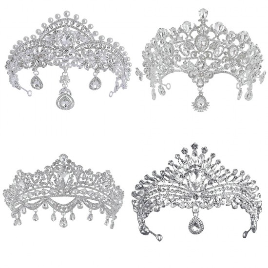 Silver Color Wedding Tiara Crystal Rhinestone Luxury Fashion Bridal Crown Diadem Headband Hair Accessories Headdress Head Jewelr