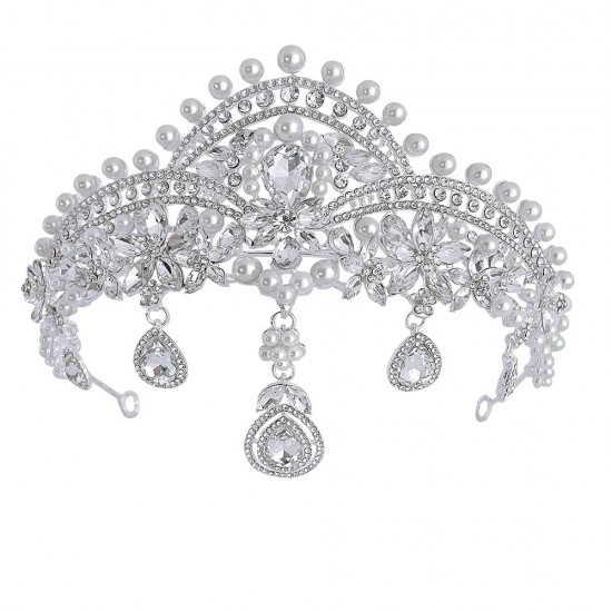 Silver Color Wedding Tiara Crystal Rhinestone Luxury Fashion Bridal Crown Diadem Headband Hair Accessories Headdress Head Jewelr