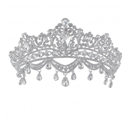 Silver Color Wedding Tiara Crystal Rhinestone Luxury Fashion Bridal Crown Diadem Headband Hair Accessories Headdress Head Jewelr