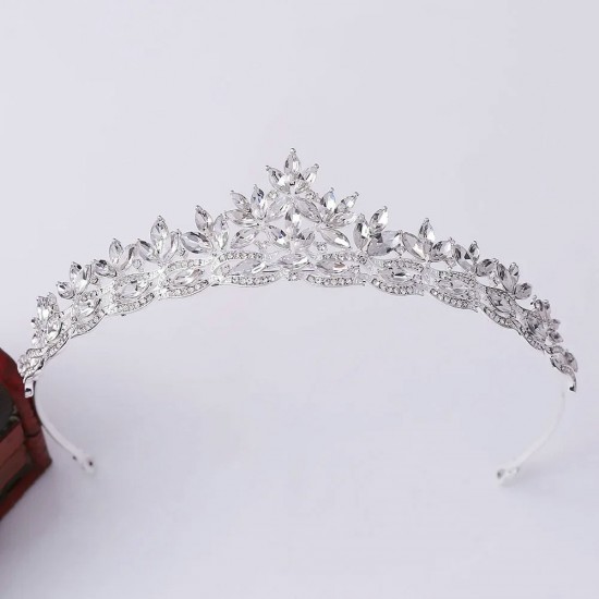 Simple Headdress Leaf Encrusted Crystal Crown Bridal Wedding Small Hairband Pageant Prom Rhinestone Tiara Accessories