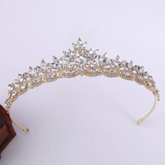 Simple Headdress Leaf Encrusted Crystal Crown Bridal Wedding Small Hairband Pageant Prom Rhinestone Tiara Accessories