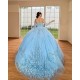 Sky Blue Quince Dress Sweetheart Neck 15 Anos Detachable Women 2024 Ball Gown Crystal Girl Birthday Gowns With 3D Flowers