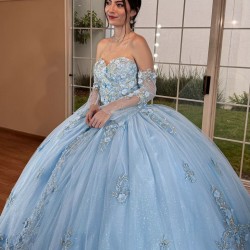 Sky Blue Quince Dress Sweetheart Neck 15 Anos Detachable Women 2024 Ball Gown Crystal Girl Birthday Gowns With 3D Flowers