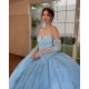 Sky Blue Quince Dress Sweetheart Neck 15 Anos Detachable Women 2024 Ball Gown Crystal Girl Birthday Gowns With 3D Flowers