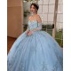 Sky Blue Quince Dress Sweetheart Neck 15 Anos Detachable Women 2024 Ball Gown Crystal Girl Birthday Gowns With 3D Flowers