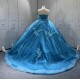 Sleeveless Blue Quinceanera Dresses Sweetheart Neck Vestidos De 15 Anos 3D Flowers Birthday Party Dress