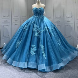 Sleeveless Blue Quinceanera Dresses Sweetheart Neck Vestidos De 15 Anos 3D Flowers Birthday Party Dress