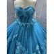 Sleeveless Blue Quinceanera Dresses Sweetheart Neck Vestidos De 15 Anos 3D Flowers Birthday Party Dress