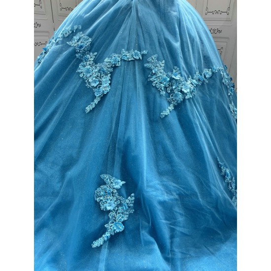 Sleeveless Blue Quinceanera Dresses Sweetheart Neck Vestidos De 15 Anos 3D Flowers Birthday Party Dress