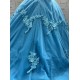 Sleeveless Blue Quinceanera Dresses Sweetheart Neck Vestidos De 15 Anos 3D Flowers Birthday Party Dress