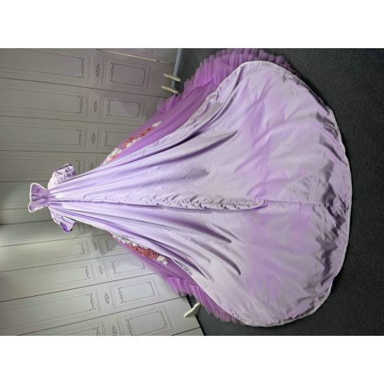 Sleeveless Lilac Quinceanera Dress Ruffled Vestidos De XV Anos 3D Flowers Sweet 15 Gowns With Cape