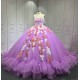 Sleeveless Lilac Quinceanera Dress Ruffled Vestidos De XV Anos 3D Flowers Sweet 15 Gowns With Cape