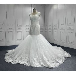 Sleeveless Mermaid Wedding Dress Beading Lace Appliques Vestidos de Noivas Court Train Bridal Dress