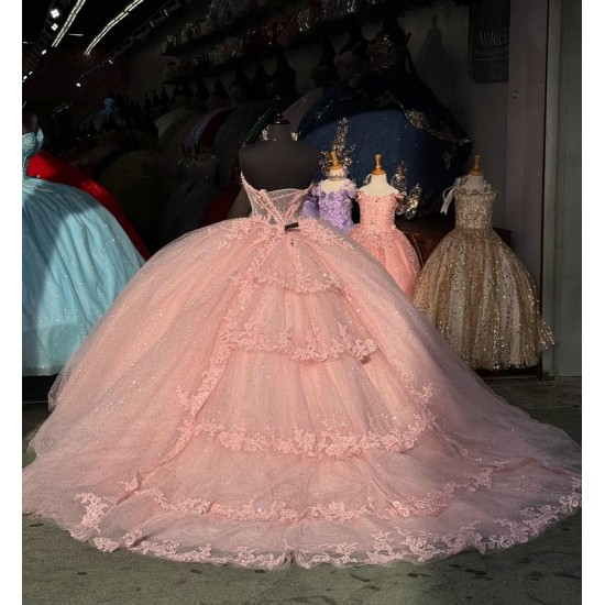 Sleeveless Pink Quinceanera Dresses Ball Gown Sweetheart Neck Tulle Sequin Party Sweet 16 Dress