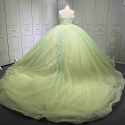 Sleeveless Sage Green Quince Dress Strapless Vestidos De XV Anos Lace Appliques Sweet 15 Gowns