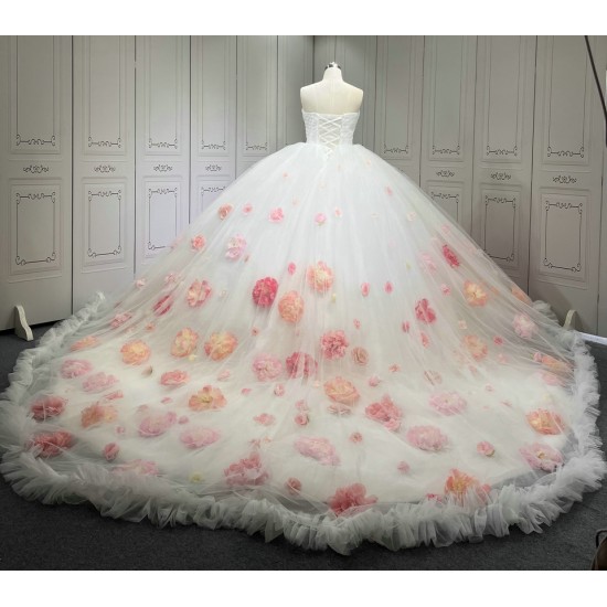 Sleeveless White Quinceanera Dresses for 3D Flowers Appliques Ball Gown Sweet 15 Prom Party Dresses