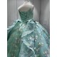 Spaghetti Strap Aqua Blue Quinceanera Dresses Flowers Appliques Sweetheart Ball Gowns Princess Vestidos De 15 Anos