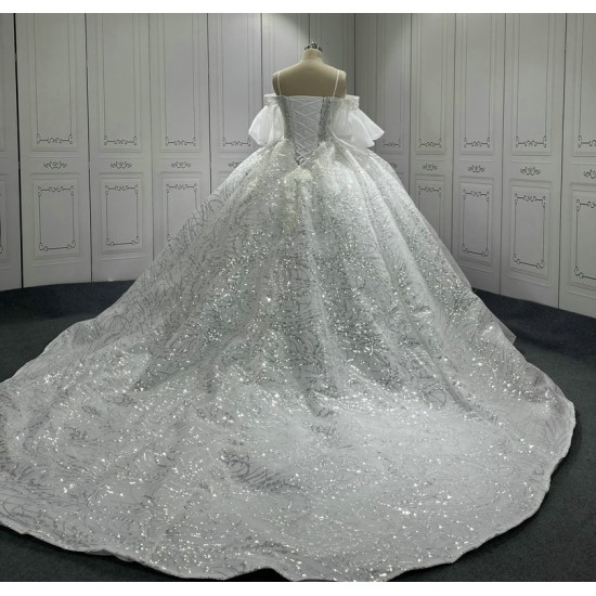 Spaghetti Strap Wedding Dress 2024 Customized Plus Size Sequin Bridal Wedding Gowns