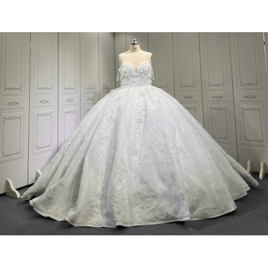 Spaghetti Strap Wedding Dress For Women 3D Flowers Luxury Bridal Gowns Robe De Mariee