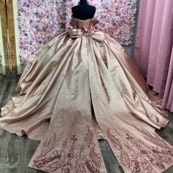 Sparkly Rose Gold Quinceanera Dresses For 16th Year Girls Sweetheart Neck Customized 15 Party Gown Vestidos De XV Anos