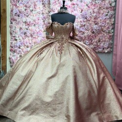 Sparkly Rose Gold Quinceanera Dresses For 16th Year Girls Sweetheart Neck Customized 15 Party Gown Vestidos De XV Anos