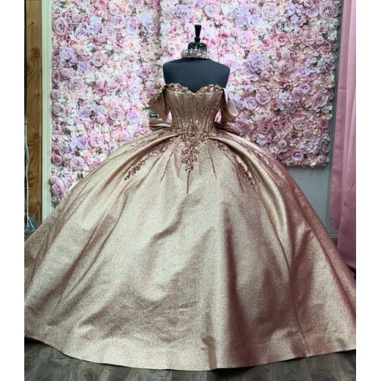 Sparkly Rose Gold Quinceanera Dresses For 16th Year Girls Sweetheart Neck Customized 15 Party Gown Vestidos De XV Anos