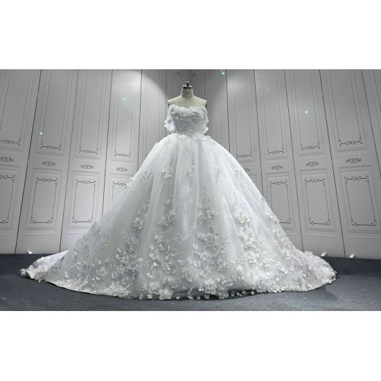 Strapless 3D Flowers Wedding Dress Sweetheart Neck Bridal Gown Women Vestidos De Novia