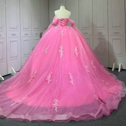 Strapless Hot Pink Quinceanera Dresses for 15 Anos Sweetheart Neck Appliques Vestidos De Baile Customised