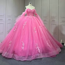 Strapless Hot Pink Quinceanera Dresses for 15 Anos Sweetheart Neck Appliques Vestidos De Baile Customised