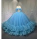 Strapless Sky Blue Vestidos De 15 Anos Crystal Tiered Quinceanera Dress Sweetheart Neck Birthday Party Gowns