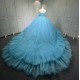 Strapless Sky Blue Vestidos De 15 Anos Crystal Tiered Quinceanera Dress Sweetheart Neck Birthday Party Gowns