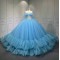 Strapless Sky Blue Vestidos De 15 Anos Crystal Tiered Quinceanera Dress Sweetheart Neck Birthday Party Gowns