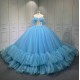 Strapless Sky Blue Vestidos De 15 Anos Crystal Tiered Quinceanera Dress Sweetheart Neck Birthday Party Gowns