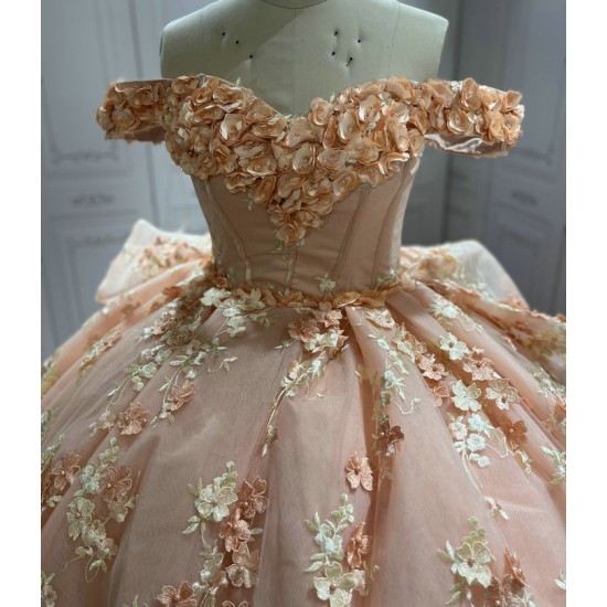 Sweetheart Blush Quinceanera Dresses Off the Shoulder Vestido De 15 Customised 3D Flowers Instagram Gowns