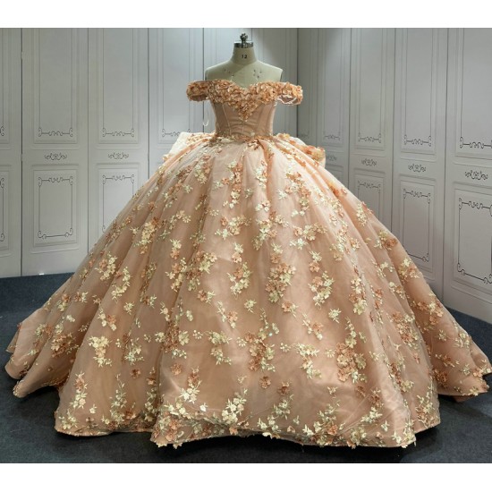 Sweetheart Blush Quinceanera Dresses Off the Shoulder Vestido De 15 Customised 3D Flowers Instagram Gowns