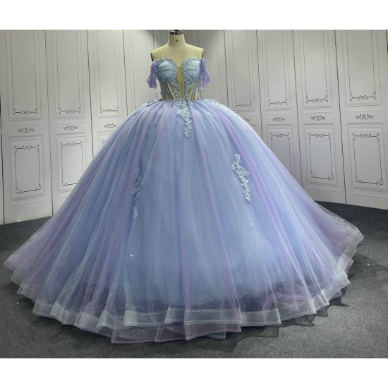 Sweetheart Lavender Quinceanera Dresses for Girls Appliques Off The Shoulder Ball Gown Vestidos De Baile Customised